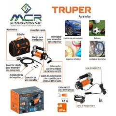 Truper - COMPRESORA DE AIRE PARA AUTO 12V CON LINTERNA LED TRUPER
