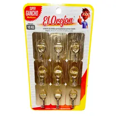 GENERICO - Gancho Adhesivo para 10kg perchero DORADO x9und