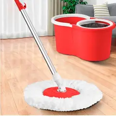 GENERICO - Balde Escurridor Trapeador 2 Mopas + Dispensador rojo