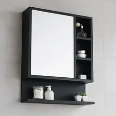 PELIKANO - Mueble de Baño con Espejo Melamina Negro 60x55 cm