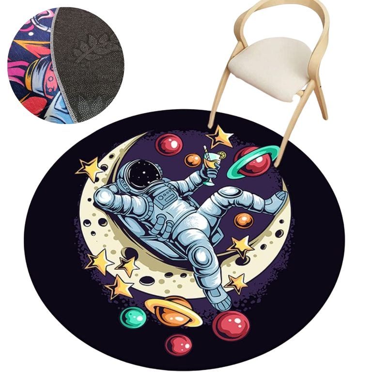 Alfombra Antialérgica Circular Decorativa Diseños de Astronauta G3