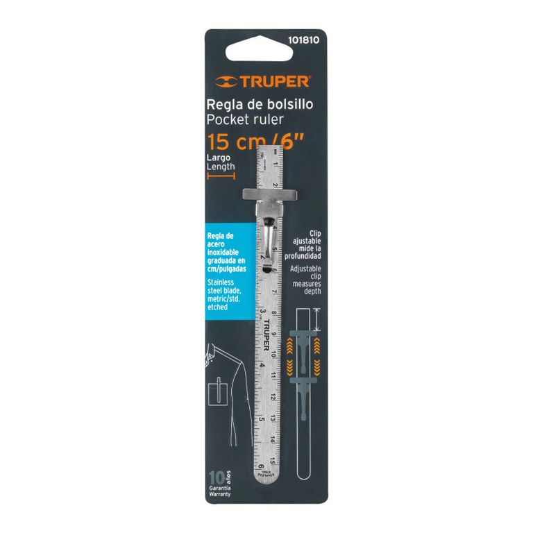 Regla 15 cm de acero inoxidable de bolsillo Truper - 101810