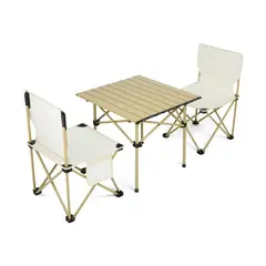 GENERICO - MESA PLEGABLE PORTÁTIL DE CAMPING + 2 SILLAS