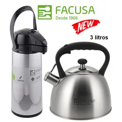FACUSA - Combo Tetera Acero Inoxidable 3litros y Termo Sifón 1.9 Lts.