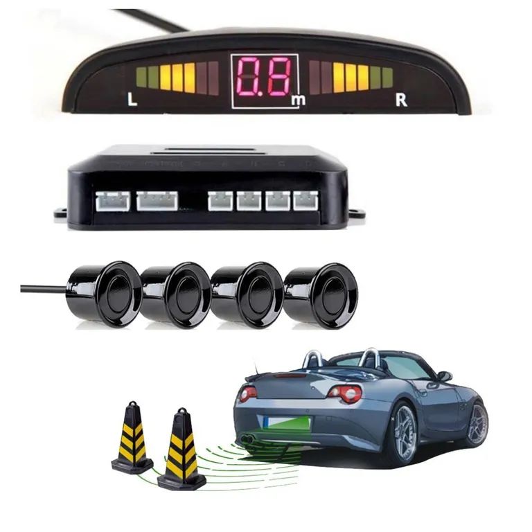 Sensor De Retroceso Reversa Auto Parqueo 4 Puntos Negro