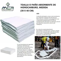 GENERICO - TOALLA O PAÑO ABSORBENTE DE HIDROCARBUROS MEDIDA 30 X 40CM