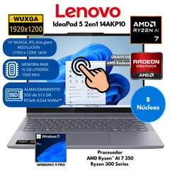 LENOVO - Laptop Lenovo IdeaPad 5 2en1 AMD Ryzen AI 7 RAM 16 GB SSD 512 GB 14" WUXGA Windows 11 PRO