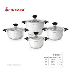FINEZZA - JUEGO DE OLLAS 8 PIEZAS DE ACERO INOXIDABLE FINEZZA