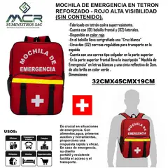 GENERICO - MOCHILA DE EMERGENCIA EN TETRON REFORZADO ROJO ALTA VISIVILIDAD SIN CONTENIDO