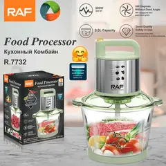 RAFF - Procesador De Alimentos Raf R7732 De 300w Bowl De Vidrio 3 L