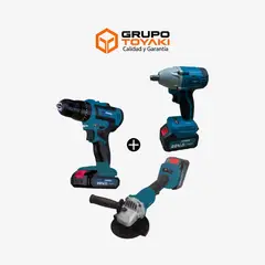 GENERICO - KIT TALADRO + AMOLADORA + LLAVE DE IMPACTO HERRAMIENTAS INALÁMBRICAS 20V MASTERMAQ MS-KIT3P