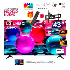 LG - Televisor 43 Pulg Ultra HD 4K AI ThinQ 43UA7300PSB + Control Inteligente MAGIC + Rack Movil