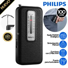 PHILIPS - Radio Portátil a Pilas Retro Philips AMFM TAR1506 - Negro