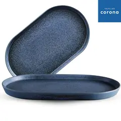 CORONA - Set X 6 Bandeja 35.2X20.9Cm Azul Envejecido- Vajillas