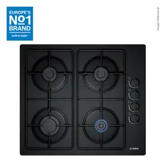 BOSCH - Encimera a Gas 60cm Vidrio Serie 2 POP6B6B80