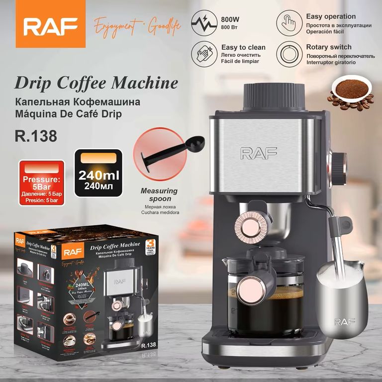 CAFETERA ESPRESSO Y CAPUCCINO CON ESPUMADOR DE LECHE - 800W