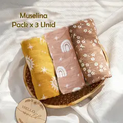 GENERICO - Manta Muselina para Bebé Algodón y Bambú Pack x  3 Unidades