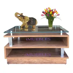 TEMEL - Mesa de Centro modelo ZETA con tablero de vidrio Caramelo