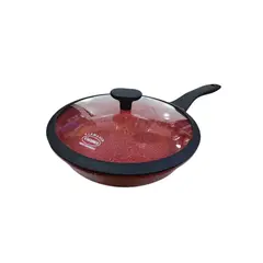 VALESKA - Sartén de roca volcánica 24 cm roja con tapa de vidrio marca