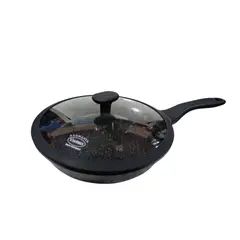 VALESKA - Sartén de roca volcánica 24 cm negra con tapa de vidrio marca Valeska