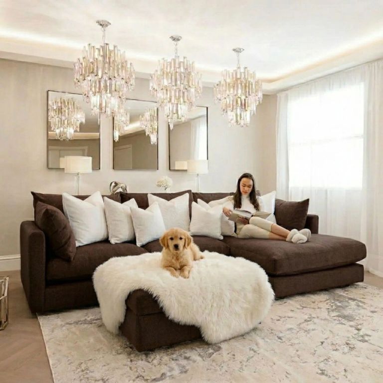 Seccional Liana en L con Banqueta baúl en Tela Chenille Antifluido y Pet Friendly - lmueble