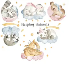 LITTLE BRU ACCESORIOS EXCLUSIVOS - Sticker vinil decorativo cuarto de bebé o niños Animales durmiendo