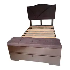 GENERICO - Cama Velvet 2 Plazas con Baúl Sabanero - Marrón