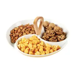 INSPIRA - Bandeja de Cerámica para Bocaditos con Asa de Bambú