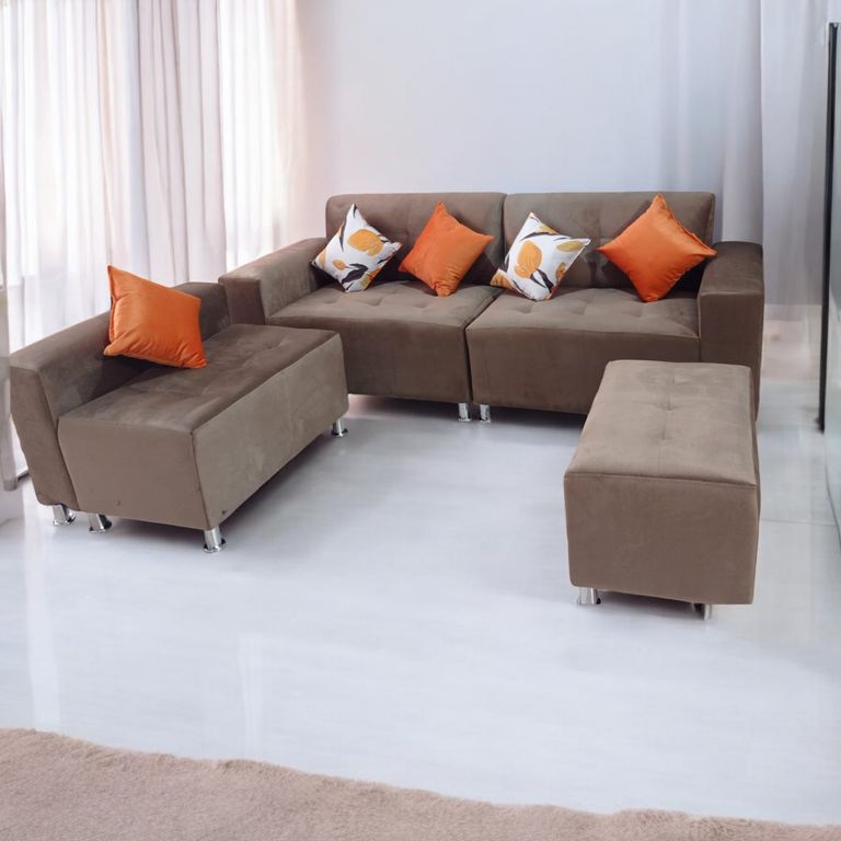 Sofa mueble seccional LONDRES 3 cuerpos 1 banqueta - MARRON + 3 cojines de regalo