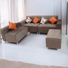 GENERICO - Sofa mueble seccional LONDRES 3 cuerpos 1 banqueta - MARRON + 3 cojines de regalo