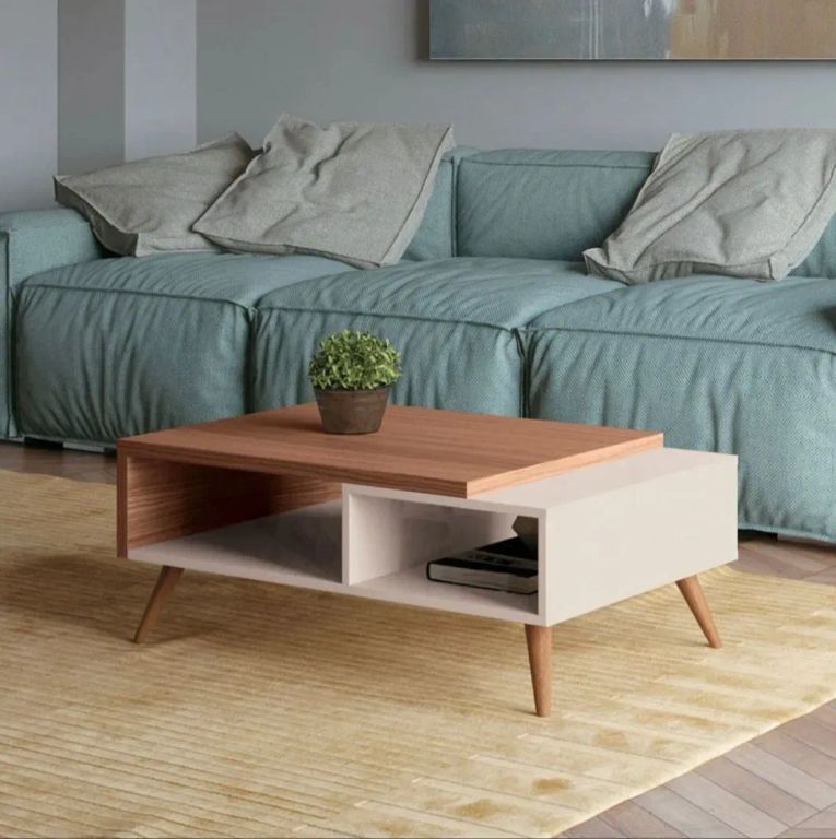 Mesa De Centro Blanco Y Gales Melamina