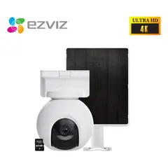 Ezviz - Cámara Ezviz CB8 PRO 4K 8MP Gira 360 Audio Doble vía Sirena Batería Panel Solar - SD 64GB