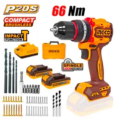 INGCO TOOLS - Taladro Atornillador Percutor Industrial ½ Ingco CIDLI20668 20V 66Nm 2Bat x 2Ah Brushless