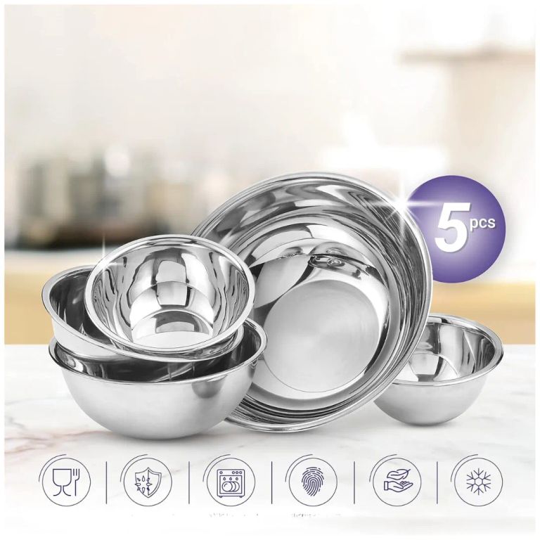 Set de 5 Bowls de Acero Inoxidable Apilables para Cocina y Repostería