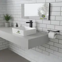 GREEN HOUSE - COMBO DE LAVATORIO MEDITERRANEO + MEZCLADORA CASCADA VOS40 NEGRO