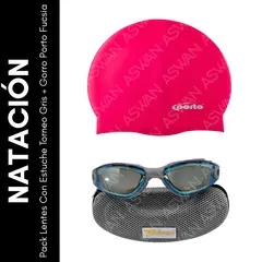 GENERICO - Pack Lentes Con Estuche Torneo Gris + Gorro Porto Fucsia