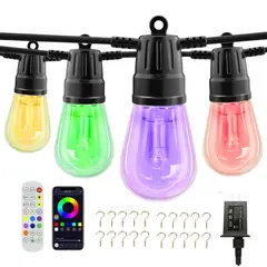 GENERICO - Guirnalda de Luces RGB 15 m con 20 Focos, Control App, Remoto, Modo Música y Protección IP65
