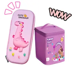 GENERICO - PACK DE 24 PLUMONES MARCADORES TOUCH + CARTUCHERA DINO ROSA