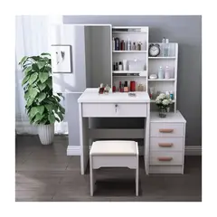GENERICO - Tocador de Maquillaje Con Espejo Con Taburete Para Dormitorio Blanco