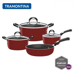 TRAMONTINA - Juego de Ollas Monaco Starflon Premium Rojo 7 Piezas