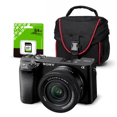 SONY - Cámara Sony Alpha a6400 Mirrorless + Lente 16-50mm II + Kit Básico de Accesorios