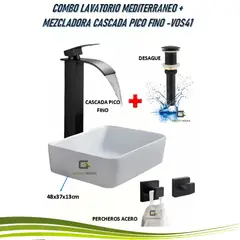 GREEN HOUSE - COMBO LAVATORIO MEDITERRANEO + MEZCLADORA CASCADA PICO FINO -VOS41