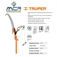 Truper - TIJERA MANGO FIBRA DE VIDRIO TELESCOPICO 3.6 METROS TRUPER
