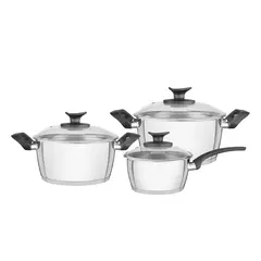 TRAMONTINA - Juego de Ollas Acero Inoxidable Allegra 6Pzas TVidrio