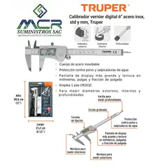 Truper - CALIBRADOR VERNIE DIGITAL 6” PIE DE REY INOX PULG mm TRUPER
