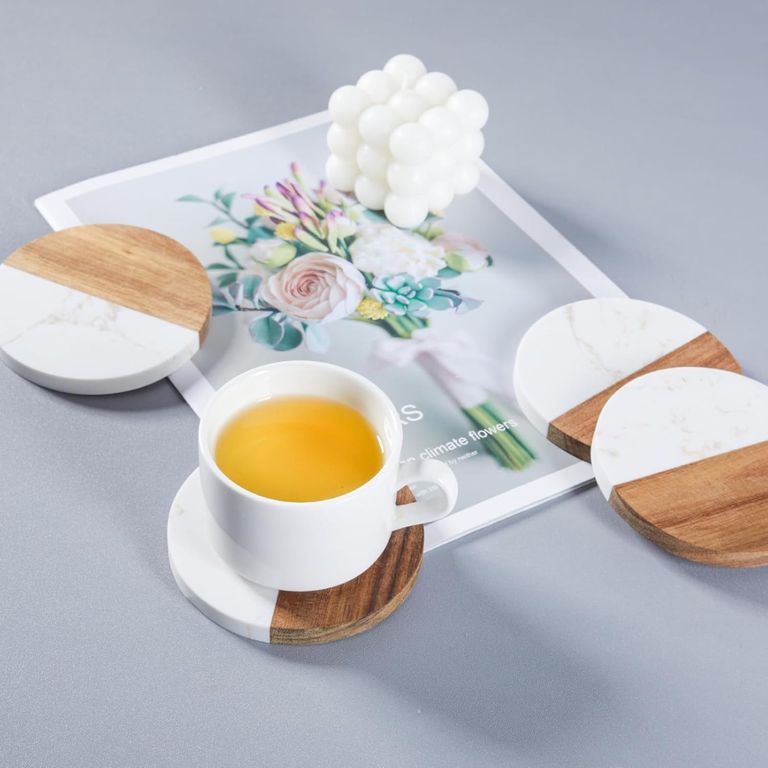 Set de 6 Posavasos Madera & Mármol Blanco