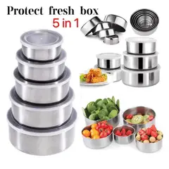 GENERICO - SET 5 RECIPIENTES TAPERS BOWLS DE ACERO INOXIDABLE TAPA HERMETICA