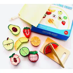 GENERICO - JUGUETE DIDÁCTICO MADERA MONTESSORI APRENDO A CORTAR FRUTAS
