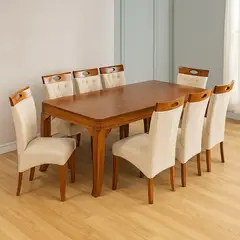 ALTO HOGAR - Juego De Comedor Thalia 8 Sillas Beige Madera Tornillo