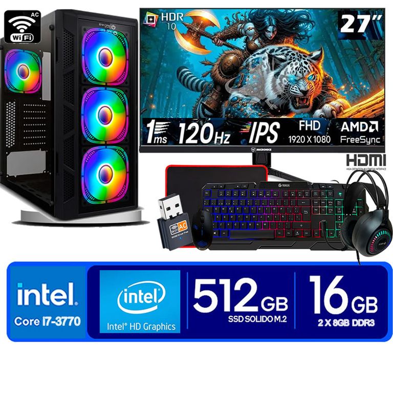 Computadora Pc Intel Core i7 3770 Monitor 27 fhd' RAM 16 GB SSD 500 GB wifi